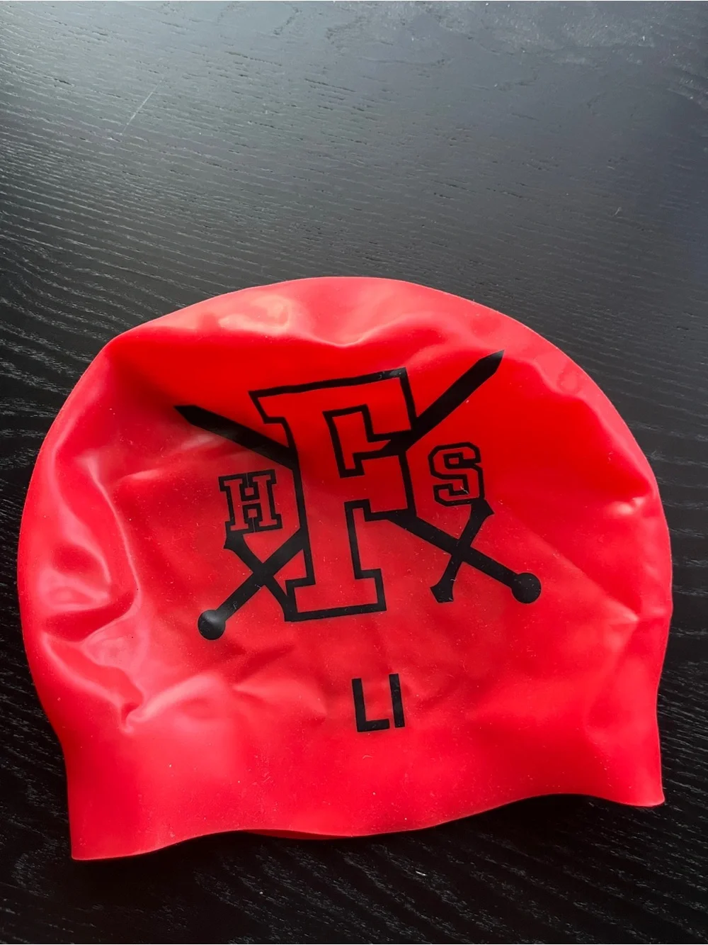 Red FHS Swim Cap Silicone One Size Red Black Logo LI
